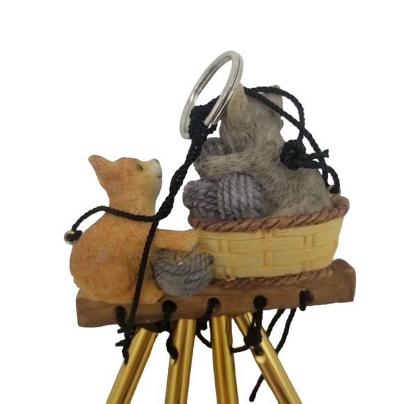 Wind Chimes Two Kittens Playing with Yarn Balls Basket Metal Rod  Resin 7.5" - Picture 3 of 6